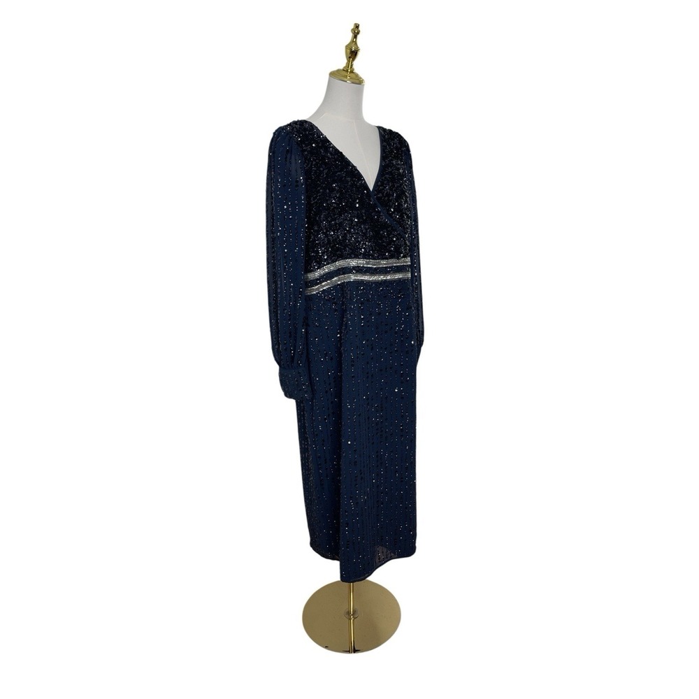 Mac Duggal 93593 Midnight Blue Sequin Beaded Midi Dress Size 16 $498 - Picture 4 of 7